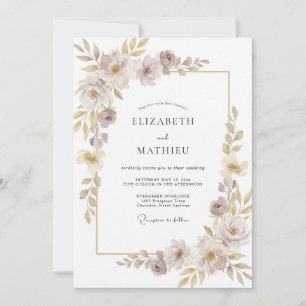 Convite Casamento Floral Luminoso de Champanhe