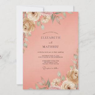 Convite Casamento Floral Luminoso de Coral