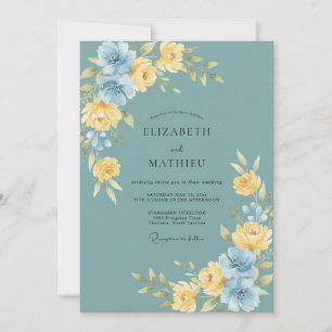 Convite Casamento Floral Luminoso Turquesa
