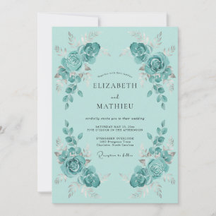 Convite Casamento Floral Luminoso Turquesa