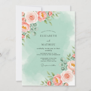 Convite Casamento Floral Luminoso Verde Menta