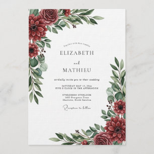 Convite Casamento Floral Luxuoso Borgonha