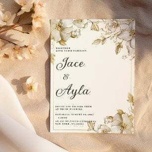 Convite Casamento floral luxuoso e sofisticado em branco e