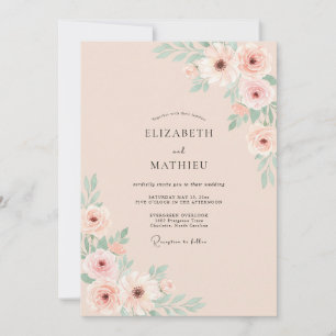 Convite Casamento Floral Luxuriante Rosa Corado