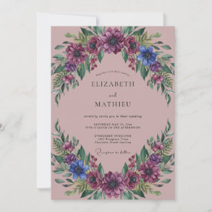 Convite Casamento Floral Luxuriante Rosa Empoeirado