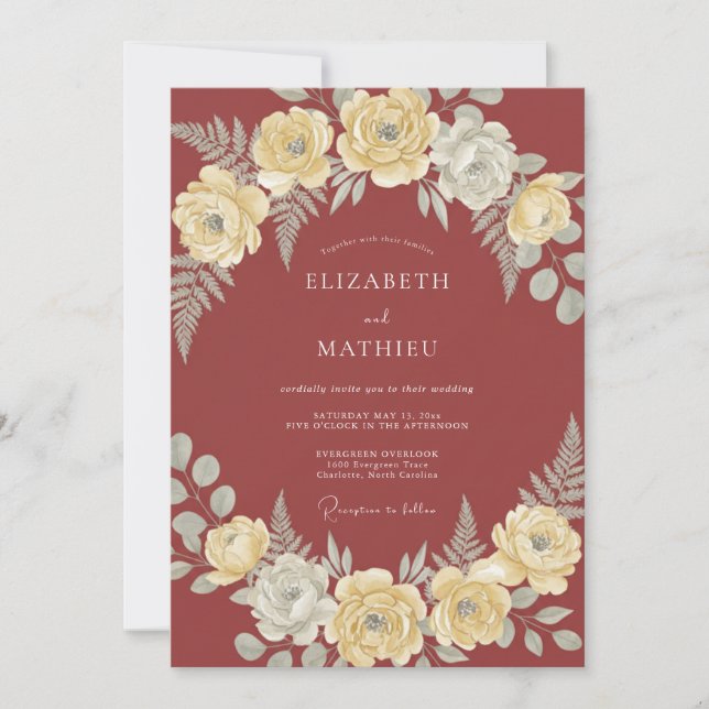 Convite Casamento Floral Luxuriante Terracota (Frente)