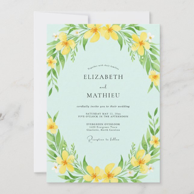 Convite Casamento Floral Macio Amarelo de Primavera (Frente)