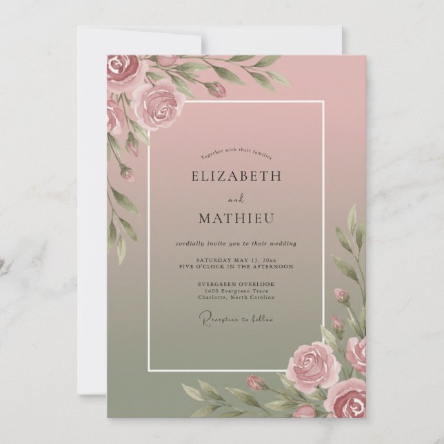 Convite Casamento Floral Macio Bege (Frente)