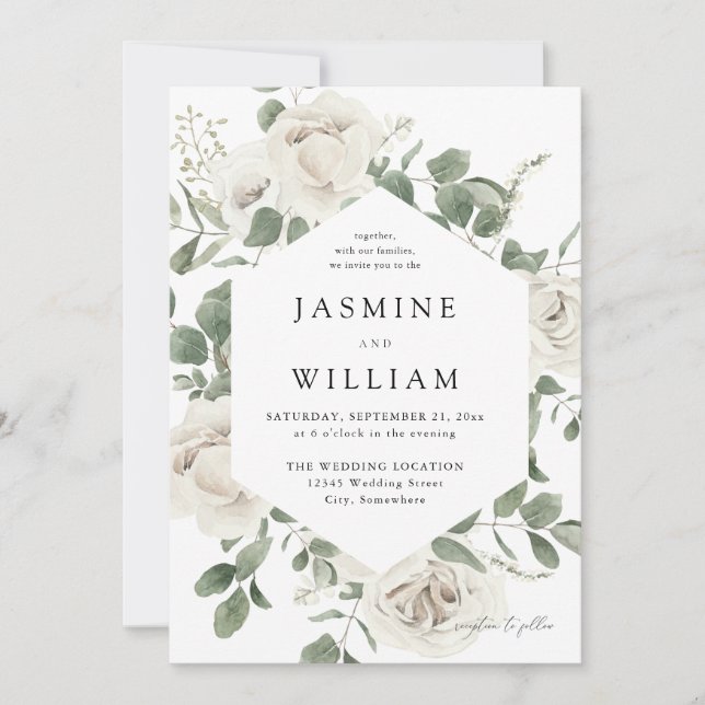 Convite Casamento Floral Macio Branco 2 (Frente)