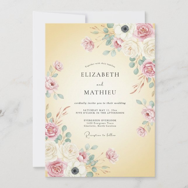 Convite Casamento Floral Macio de Buttercream (Frente)