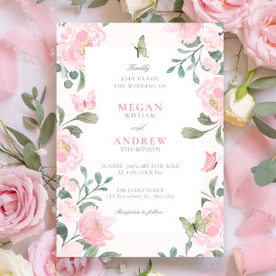 Convite Casamento floral macio rosa
