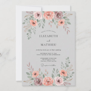 Convite Casamento Floral Macio Rosa Empoeirado