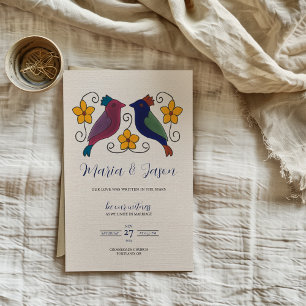 Convite Casamento Floral Magenta Azul Naval de Pássaros Me