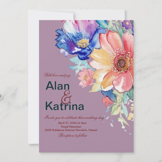 Convite Casamento Floral Magenta Ousado (Frente)
