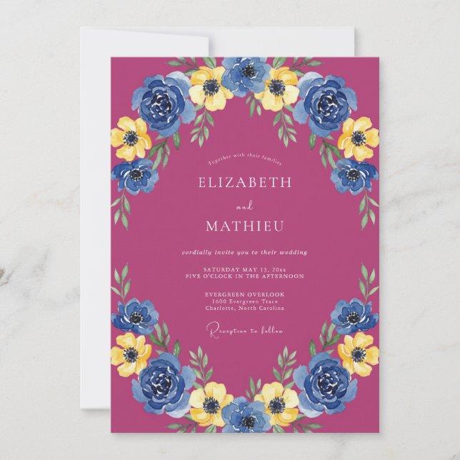 Convite Casamento Floral Magenta Ousado (Frente)