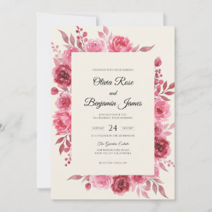 Convite Casamento Floral Magenta Vibrante