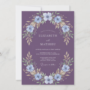 Convite Casamento Floral Magnífico Ameixa