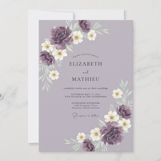 Convite Casamento Floral Magnífico de Lavanda (Frente)
