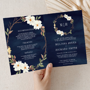 Convite Casamento Floral Magnólia Branco Rústico Código QR
