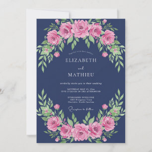 Convite Casamento Floral Majestoso Azul Marinho