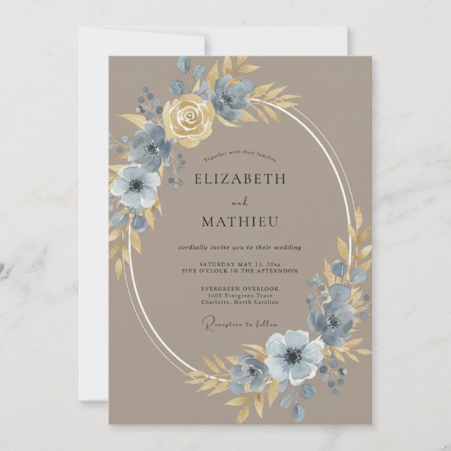 Convite Casamento Floral Majestoso Bege (Frente)