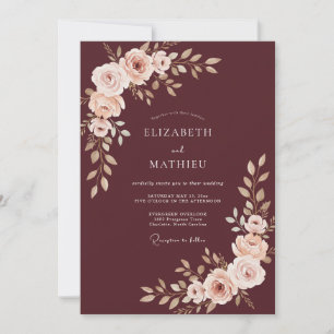 Convite Casamento Floral Majestoso Borgonha