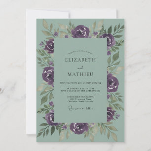 Convite Casamento Floral Majestoso em Verde Salvia