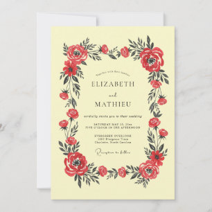 Convite Casamento Floral Majestoso Escarlate