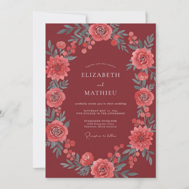 Convite Casamento Floral Majestoso Marrom (Frente)