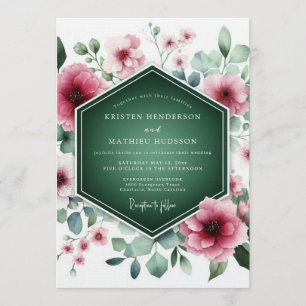 Convite Casamento Floral Majestoso Verde Floresta