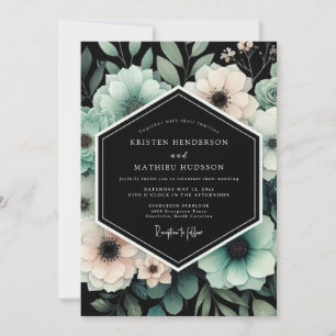 Convite Casamento Floral Mal-humorado Azul-turquesa e Bege