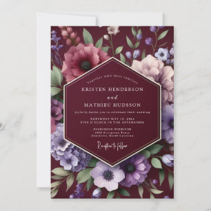 Convite Casamento Floral Mal-humorado Borgonha