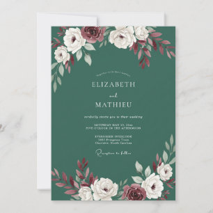 Convite Casamento Floral Mal-humorado em Verde Pinheiro