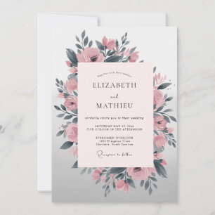 Convite Casamento Floral Mal-humorado Rosa Bege