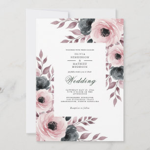 Convite Casamento Floral Mal-humorado Rosa Empoeirado