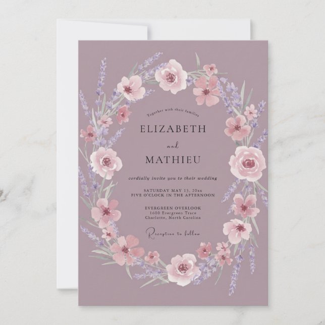 Convite Casamento Floral Malva (Frente)