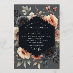 Convite Casamento Floral Malva Charcoal