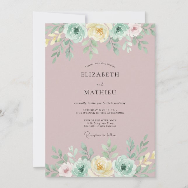 Convite Casamento Floral Malva na Primavera (Frente)