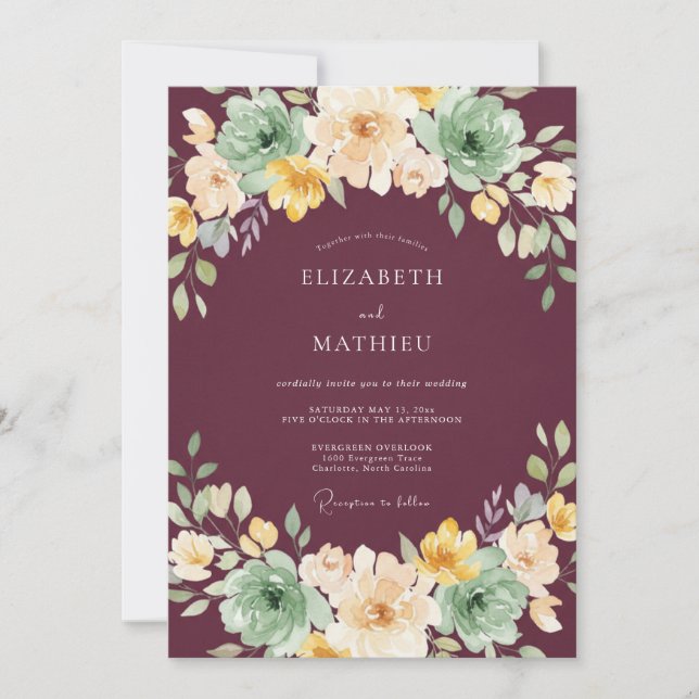 Convite Casamento Floral Malva Temperamental (Frente)