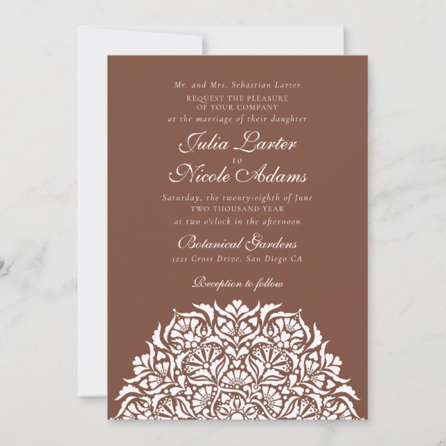 Convite Casamento Floral Mandala Boho Marrom Empoeirado Ca (Frente)