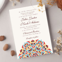 Casamento Floral Mandala Caprichoso Laranja Azul T