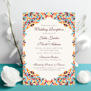 Convite Casamento Floral Mandala Caprichoso Laranja Azul T