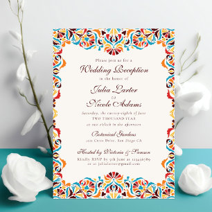 Convite Casamento Floral Mandala Caprichoso Laranja Azul T