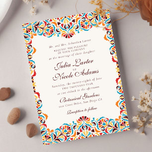 Convite Casamento Floral Mandala Caprichoso Laranja Verde