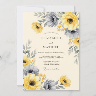Convite Casamento Floral Marcante com Carvão Amarelo