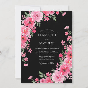 Convite Casamento Floral Marcante Preto