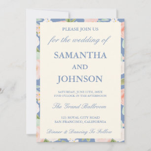 Convite Casamento Floral Marfim Antigo Azul Empoeirado Fot