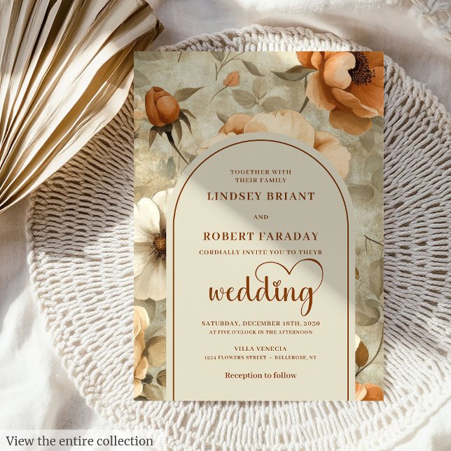 Convite Casamento Floral Marfim Boho Rústico Chic Terracot (Rustic Boho Terra Cotta Ivory Floral Wedding Invitation)
