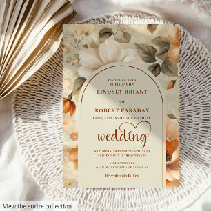 Convite Casamento Floral Marfim Terracota Boho Elegante