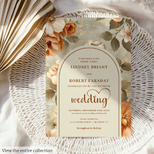 Convite Casamento Floral Marfim Terracota Sage Boho Elegan